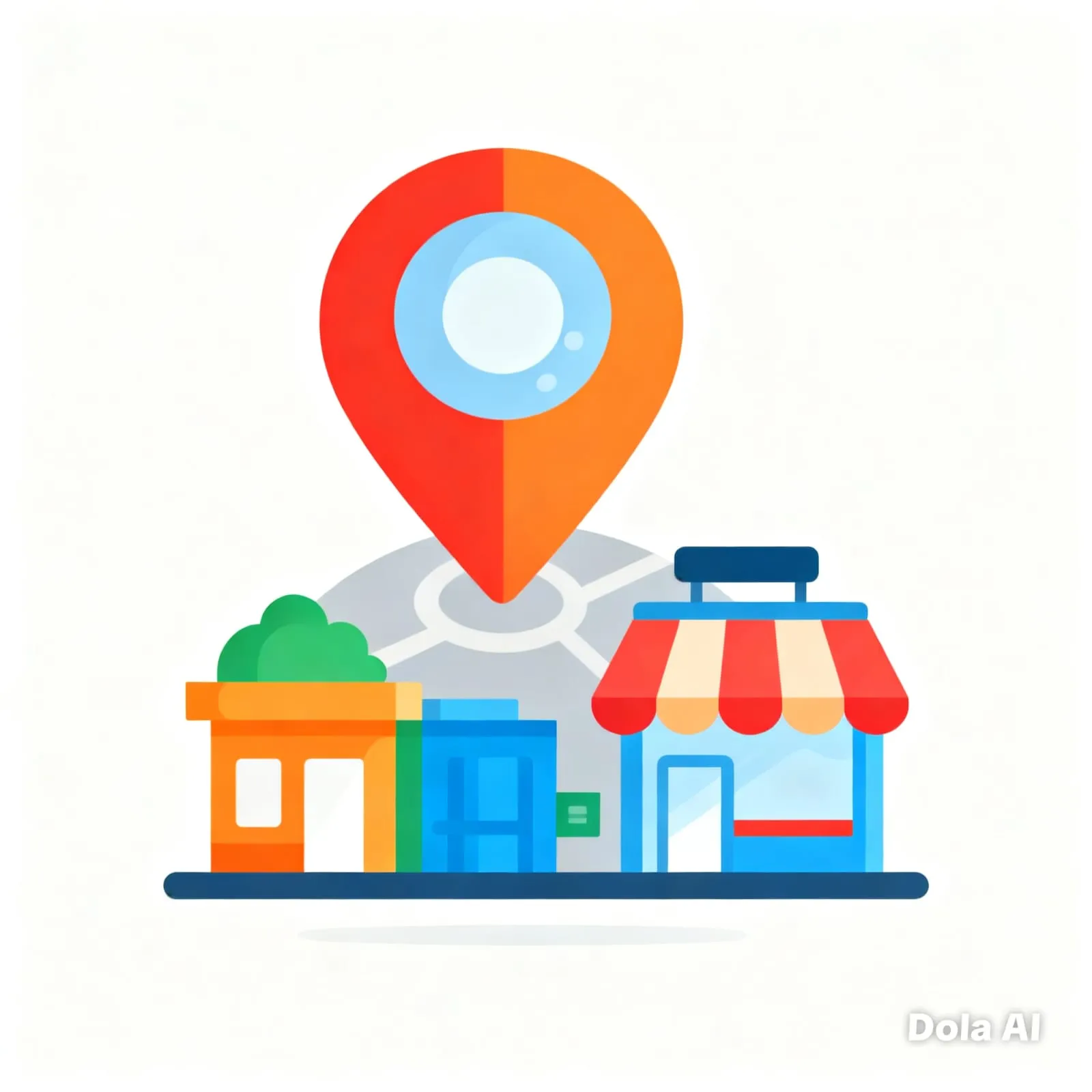 Icono que representa SEO Local con un pin de ubicación sobre un mapa y edificios de negocios. Simboliza la optimización para aparecer en búsquedas locales y atraer clientes cercanos.